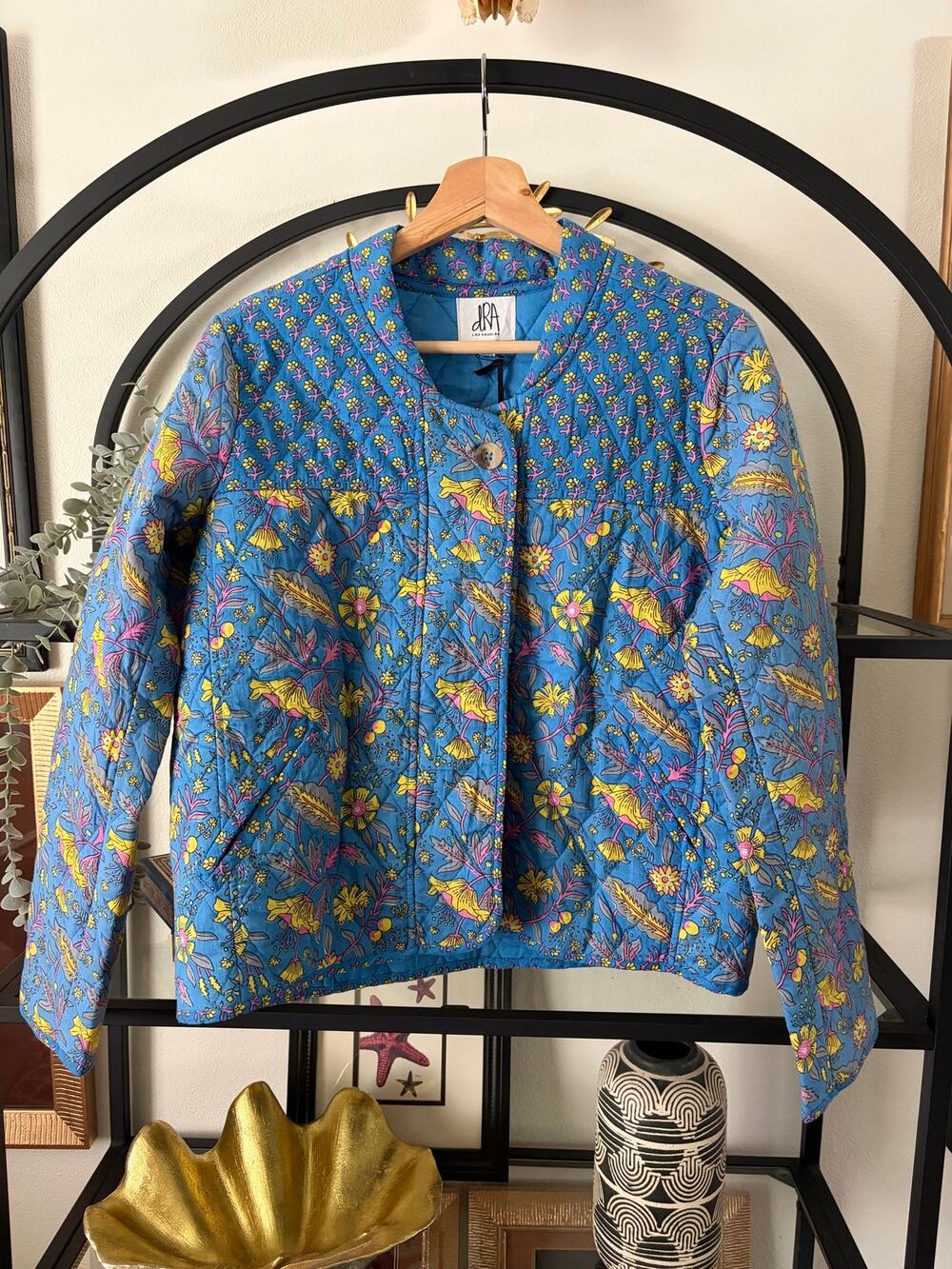 dRA Los Angeles Quilted Floral Cotton Jacket Blue Womens Small NWT Anthropologie